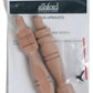 A package labeled "Ashford Handicrafts Limited" contains two intricately shaped wooden parts titled "Ashford Pair of Maiden Uprights for Traditional, Traveller or Elizabeth spinning wheels," visible through a clear plastic pouch.