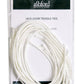 A clear plastic bag labeled "Ashford Handicrafts Limited" contains white cord referred to as "Ashford Jack Loom Treadle Ties (10/pack)." The cords are neatly coiled and heat finished to ensure no fraying. The bag also includes contact information for the Ashford company.