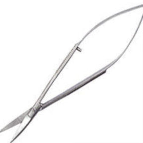 The Spring Action Scissors 4" by Tool Tron Industries are a finely crafted pair of curved surgical scissors, featuring ergonomic stainless steel handles. The design includes a spring mechanism for precision cutting during medical procedures. These sleek scissors are displayed against a white background.