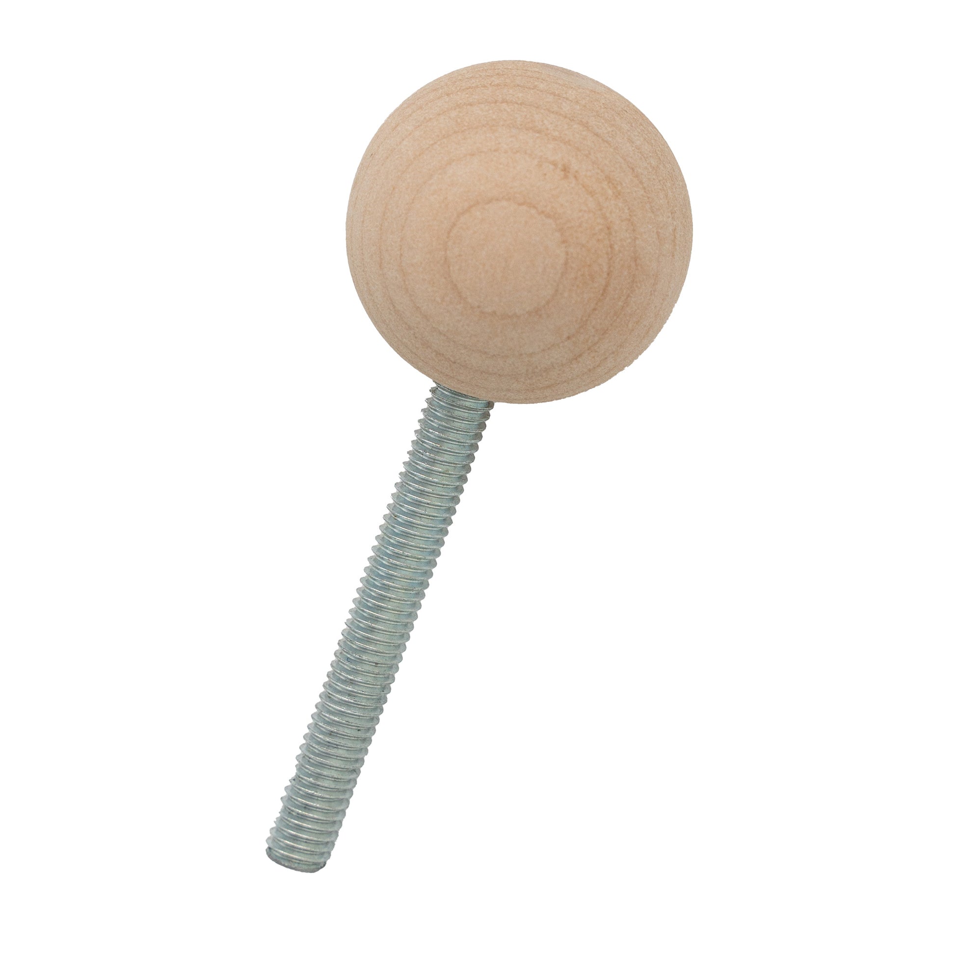 An Ashford Adjusting Knob, crafted by Ashford Handicrafts Limited, featuring a wooden ball attached to a metal threaded rod as a replacement knob, isolated on a white background.