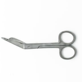 The Kwilt Kut Appliqué Scissors 5.5" by Tool Tron Industries feature a bent tip and stainless steel construction, making them ideal for safely trimming medical tape and bandages. Designed with two finger loops for control and a blunt edge to prevent injury during use, these scissors ensure precise and safe cutting.