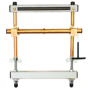 A Mirrix Tapestry Loom from Mirrix Tapestry Looms offers an exceptional level of precision, much like a copper pipe tube bender equipped with a T-handle and adjustable components for accurate bends. This tool includes a steel base, two vertical rods, and a horizontal bending bar with an adjustable upper section.
