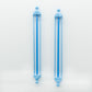 Two light blue and white plastic Double-Ended Stitch Holders from Bryson Distributing, Inc., resembling a handy device for keeping your kitchen organized, are placed vertically side by side on a white background. They each have a ball-shaped top and bottom, designed to securely seal the opening of plastic bags.