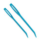 The Plastic Jumbo Tapestry Needles - 2 by Accessories Unlimited are ideal for threading bulky yarns. These two blue plastic needles feature large eyes and slightly curved, blunt tips, making them perfect for weaving through knitted or crocheted fabrics. They are displayed parallel to each other on a white background.