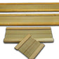 Four rectangular wooden sushi rolling mats of different sizes are displayed. The design, reminiscent of a Beka Rigid Heddle Loom Reed, features thin, slatted bamboo sticks held together with thicker bamboo edges. The largest mat is at the top, followed by progressively smaller mats below.