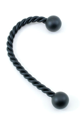 A black tricep rope attachment with twisted, durable nylon rope and rubber ball ends. Designed for use with cable machines for upper body exercises, this versatile piece could easily complement other gym accessories like a Sock Hook Christmas Stocking Holder from Christmas Cove Designs.