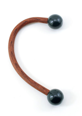 The Sock Hook Christmas Stocking Holder by Christmas Cove Designs is a wooden tool with an open curve shape and black rounded ends on both sides. It features a smooth, polished finish and boasts a simple, ergonomic design, making it ideal for muscle relaxation and therapeutic purposes.