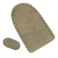 Introducing the 2-Piece Mitten Palms by Bryson Distributing, Inc. These soft, beige leather patches boast rounded edges and evenly spaced holes along their perimeters for easy sewing. One patch is approximately hand-sized while the other is about the size of a finger, making them perfect for a variety of uses. With genuine suede palms, these patches are ideal for reinforcing or decorating fabric items.