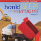 Book cover showcasing various crocheted toy vehicles like cars and trucks against a construction site backdrop with an excavator. The title reads "Honk! BEEP! Vroom! - Crochet Toys that Move" by Cathy Smith, featuring beginner-friendly instructions from Martingale & Co.