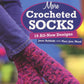 Cover of the book "More Crocheted Socks" by Janet Rehfeldt with Mary Jane Wood, published by Martingale & Co. It features a photo of purple and red crocheted socks worn by an individual with jeans, along with text indicating it includes 16 all-new comfy sock designs.
