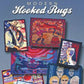 A mosaic of colorful, artistically designed hooked rugs in various sizes and orientations showcases diverse styles from abstract to portrait. Each rug features vibrant, intricate patterns crafted by contemporary rug hooking artists. The title "Modern Hooked Rugs" by Schiffer Publishing Co. is prominently displayed at the top of the image.