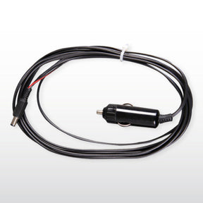 The Ashford Handicrafts Limited Power Cord for the Ashford E-Spinner Super Jumbo features a cylindrical plug on one end and a connector with red and black wires on the other. It's neatly coiled with a white twist tie against a light gradient background, making it an ideal replacement.