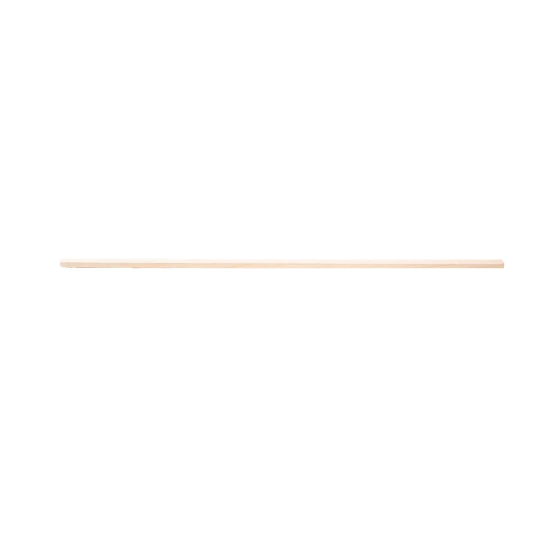 A single, long, thin wooden dowel rod from Schacht Spindle Co. is pictured against a plain white background. The rod is straight, cylindrical, and unpainted with a light color—perfect as a replacement apron bar for the Schacht Apron Bar Floor Loom or other loom accessories.