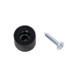 The Schacht Rubber Foot/Beater Bumper by Schacht Spindle Co. is a small black cylindrical rubber replacement bumper with a central hole and a recessed middle portion for accommodating the included metal screw, which has a round head. Both items are presented against a white background, with the screw positioned to the right of the bumper.