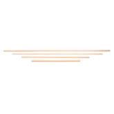 Four beige wooden dowels of varying lengths, perfect as replacement apron bars for your Schacht Apron Bar Floor Loom by Schacht Spindle Co., are arranged horizontally against a white background.