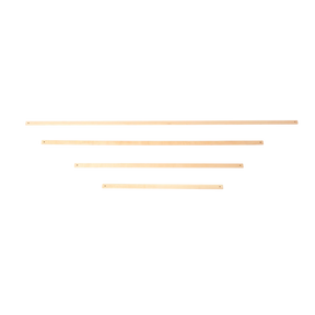 Five Schacht Lease Sticks, each crafted by the renowned Schacht Spindle Co., are arranged in descending order on a white background. The wooden lease sticks are aligned horizontally and evenly spaced from top to bottom, showcasing their beautiful craftsmanship.