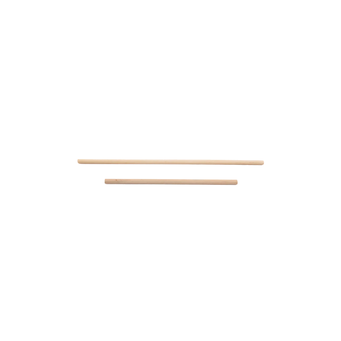 A set of three Cricket Apron Bars from Schacht Spindle Co. are aligned horizontally on a plain white background, showcasing their smooth, polished wooden finish and crafted tips.