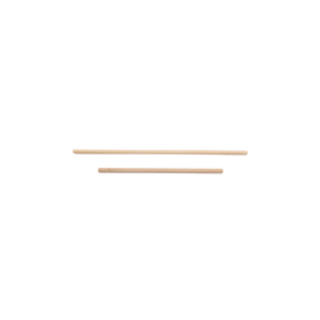 A set of three Cricket Apron Bars from Schacht Spindle Co. are aligned horizontally on a plain white background, showcasing their smooth, polished wooden finish and crafted tips.