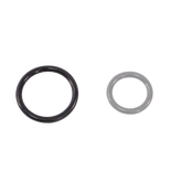 Image of two black O-rings against a white background. The O-rings are different sizes, with the one on the left being larger than the one on the right, similar to Variable Dent Reed Heddle Retainer Rings (4/pkg) by Schacht Spindle Co.