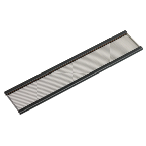 A black and silver rectangular air filter with pleated material and a slim frame is shown against a white background, reminiscent of the precision found in the 20 Dent stainless steel reed of the Schacht 18" Wolf Pup SS Reed by Schacht Spindle Co.