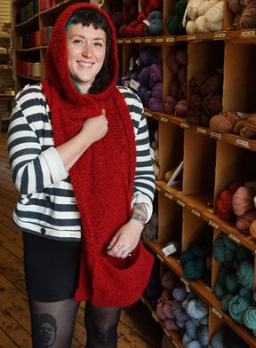 Halcyon Yarn Digital Patterns Gimme Shelter, Hooded Scarf with Pockets, download