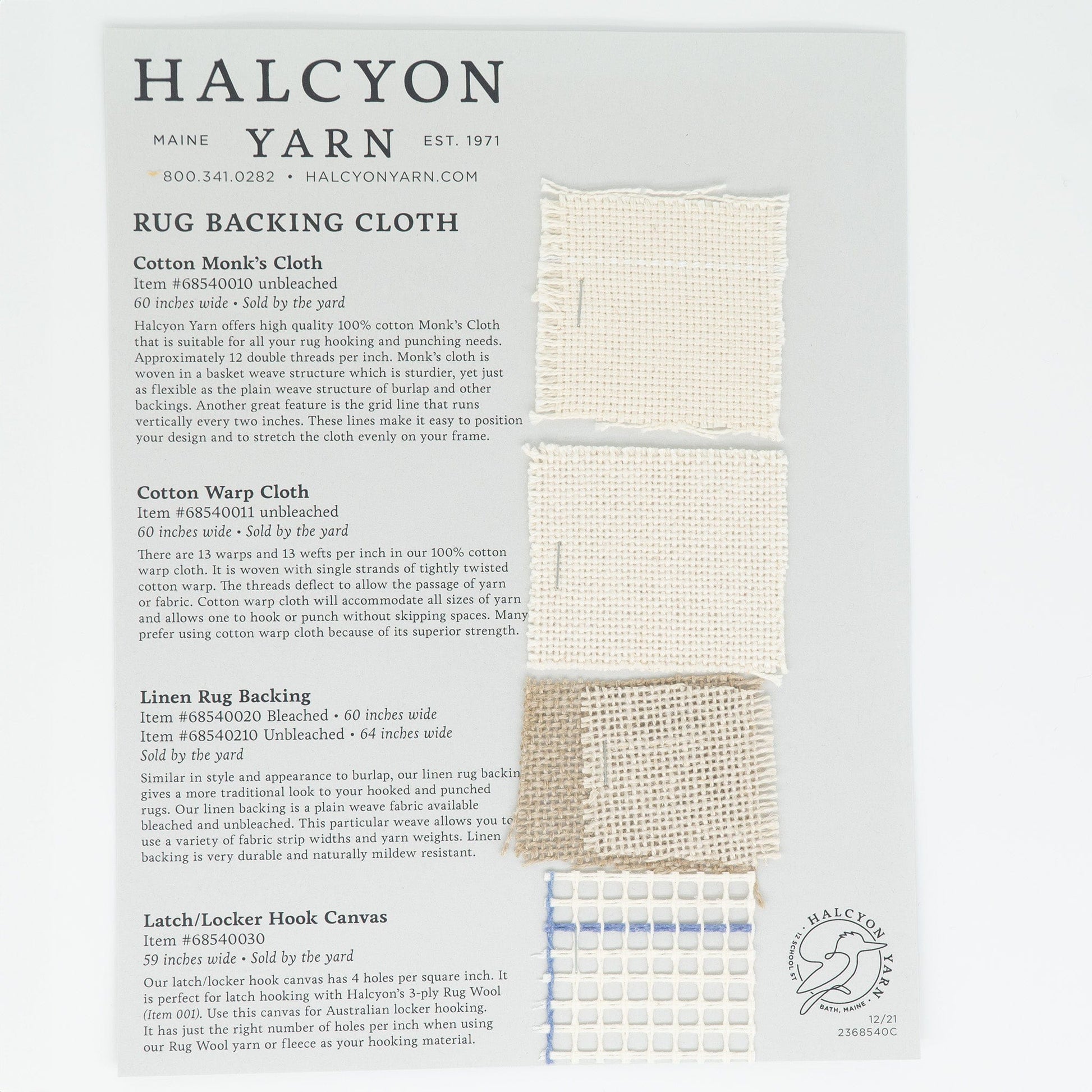 Halcyon Yarn Rug Backing Sample Cards Rug Backing Sample Card