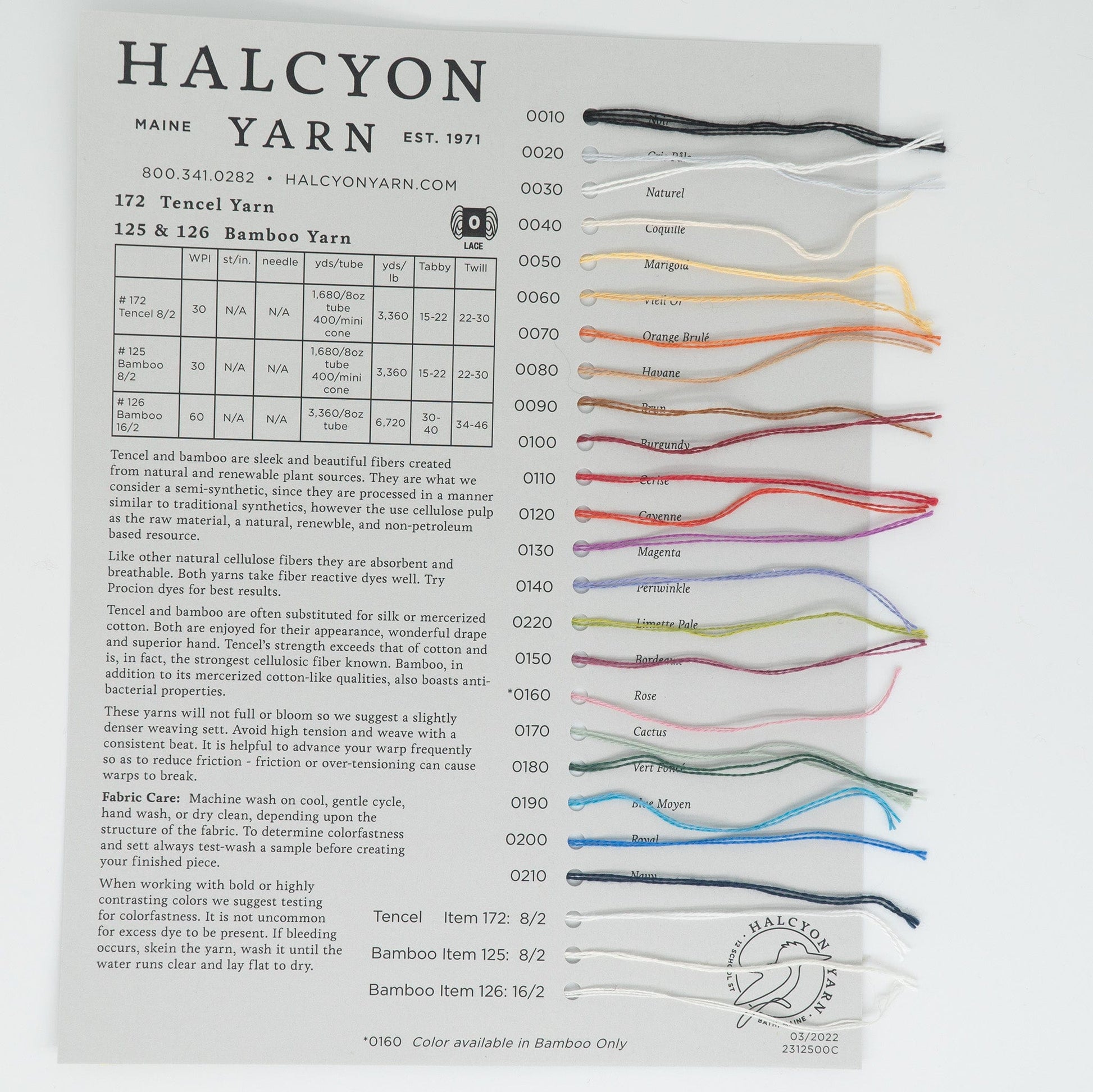 Halcyon Yarn Yarn Sample Cards Bamboo & Tencel Sample Card