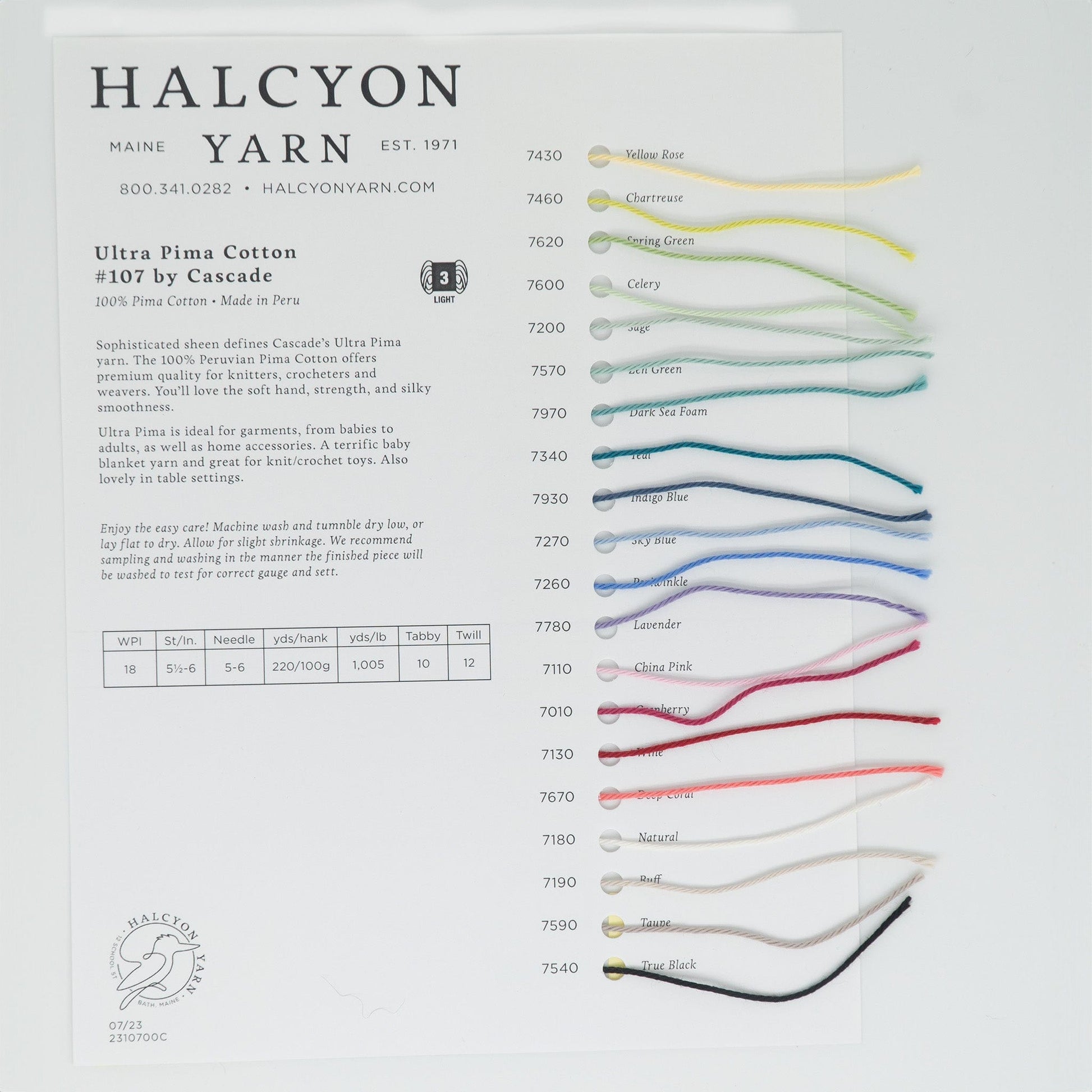 Halcyon Yarn Yarn Sample Cards Cascade Cottons Sample Card