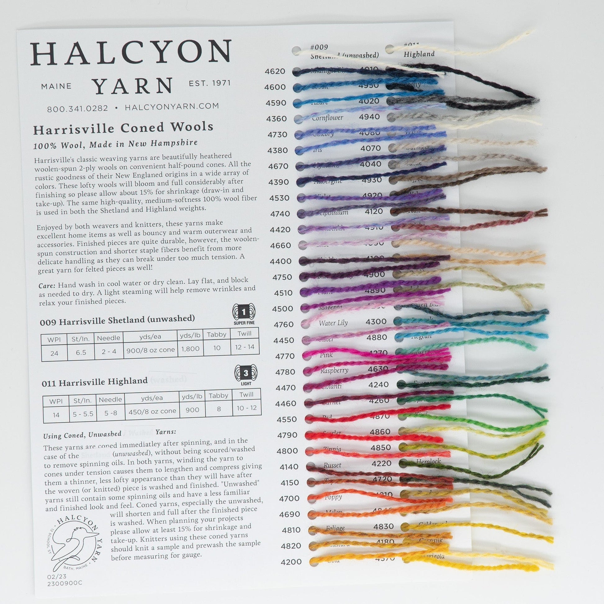 Halcyon Yarn Yarn Sample Cards Harrisville Sample Card