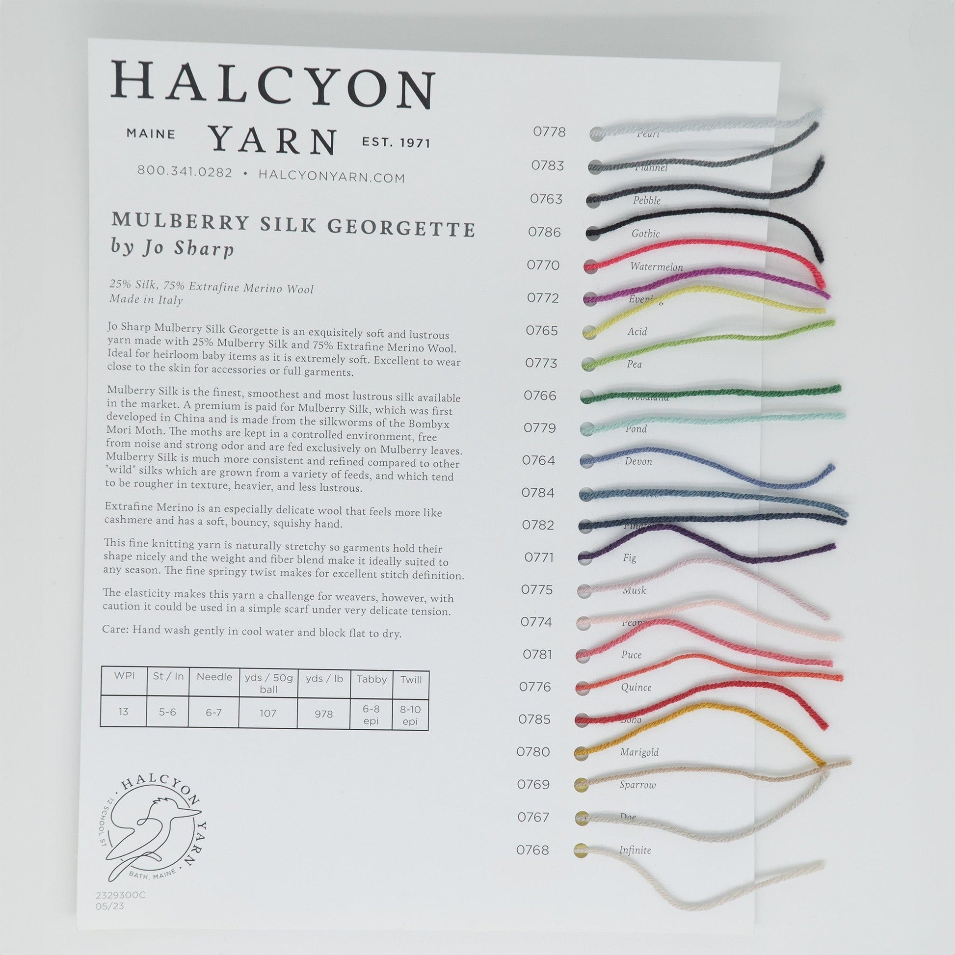 Halcyon Yarn Yarn Sample Cards Jo Sharp - Mulberry Silk Georgette Sample Card