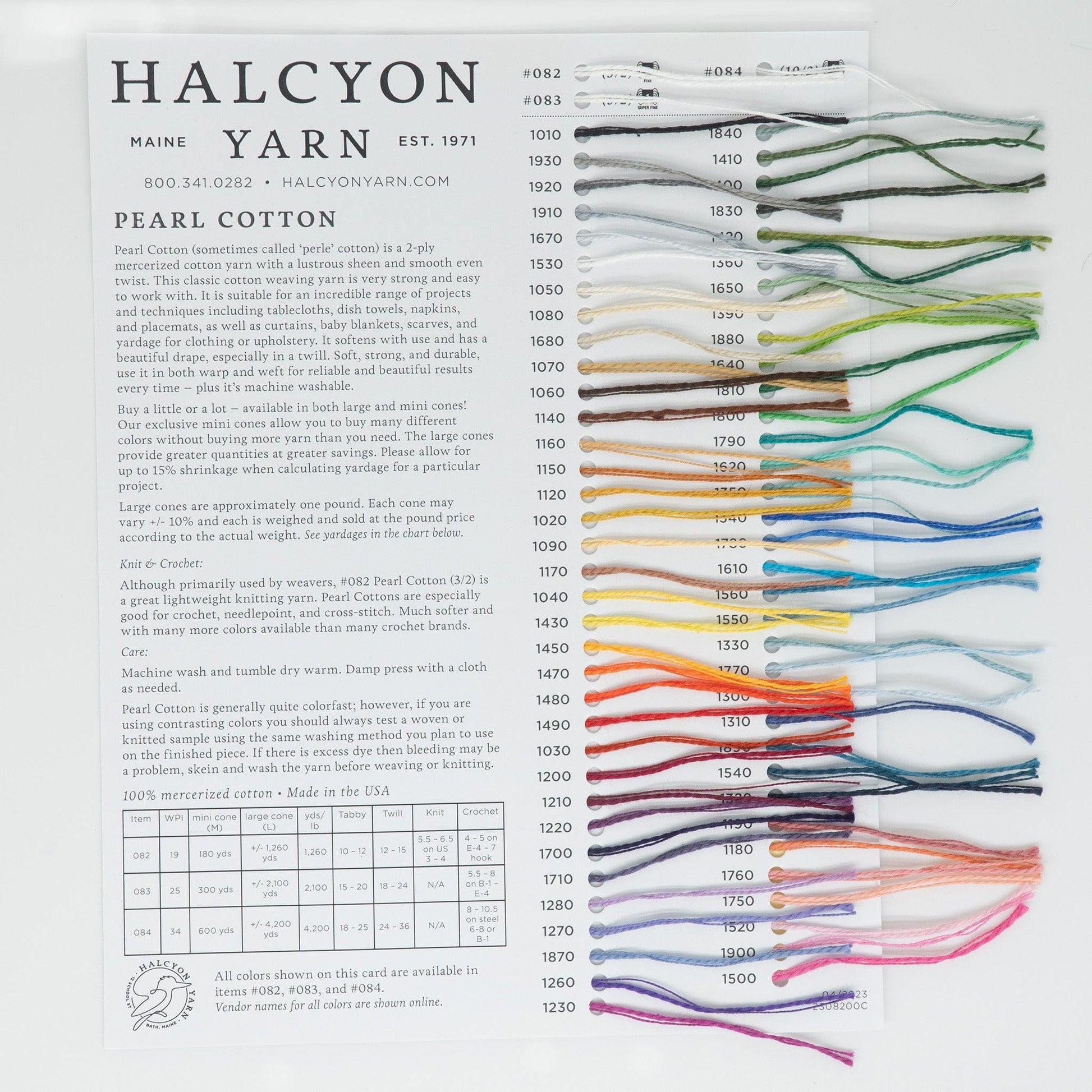 Halcyon Yarn Yarn Sample Cards Pearl Cotton Sample Card