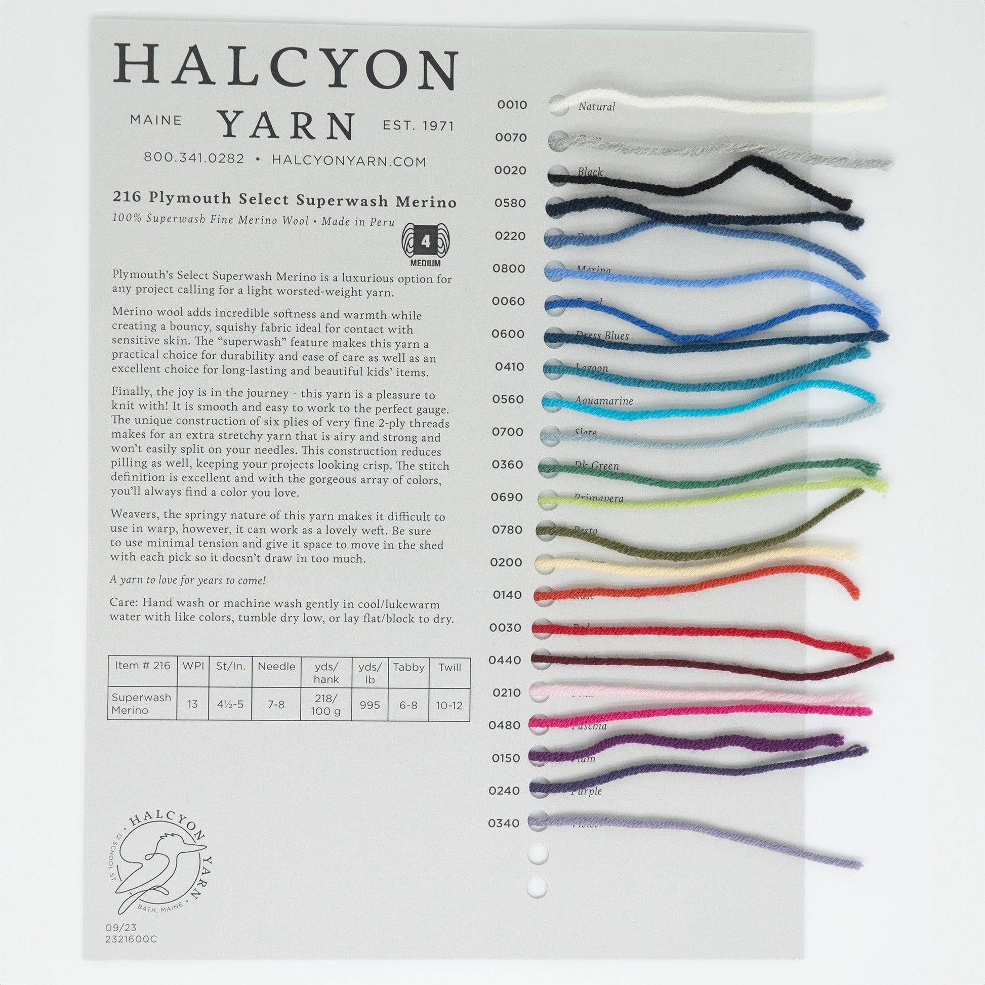 Halcyon Yarn Yarn Sample Cards Plymouth Select Superwash Merino Sample Card