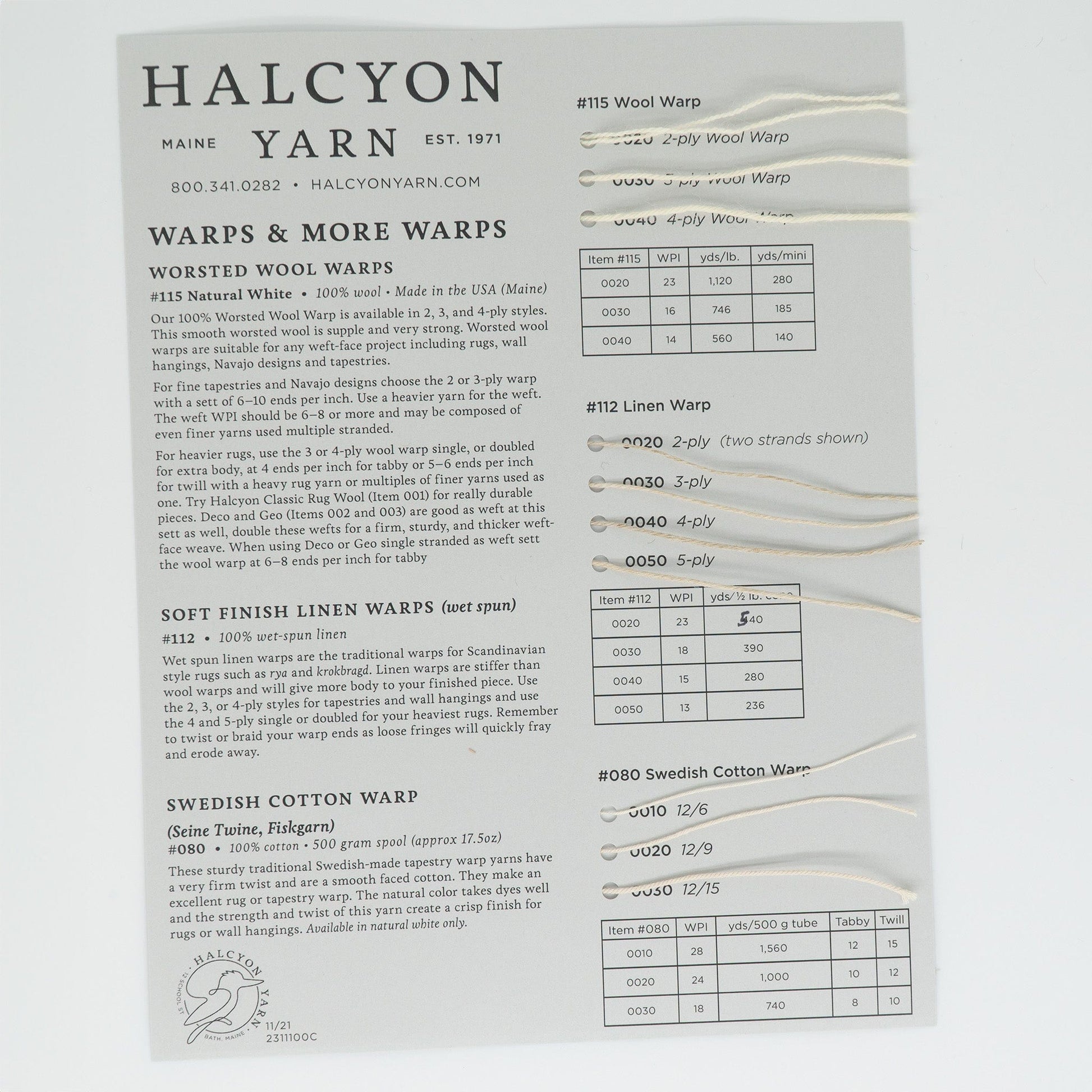 Halcyon Yarn Yarn Sample Cards Warps & More Warps Sample Card - Wool and Linen Rug and Tapestry Warps