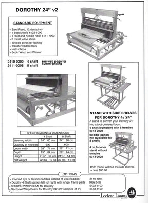 Leclerc Looms Table Loom Stands Leclerc Table Loom Stand for Dorothy 24”, 4 shaft (side shelves, 6 treadles)