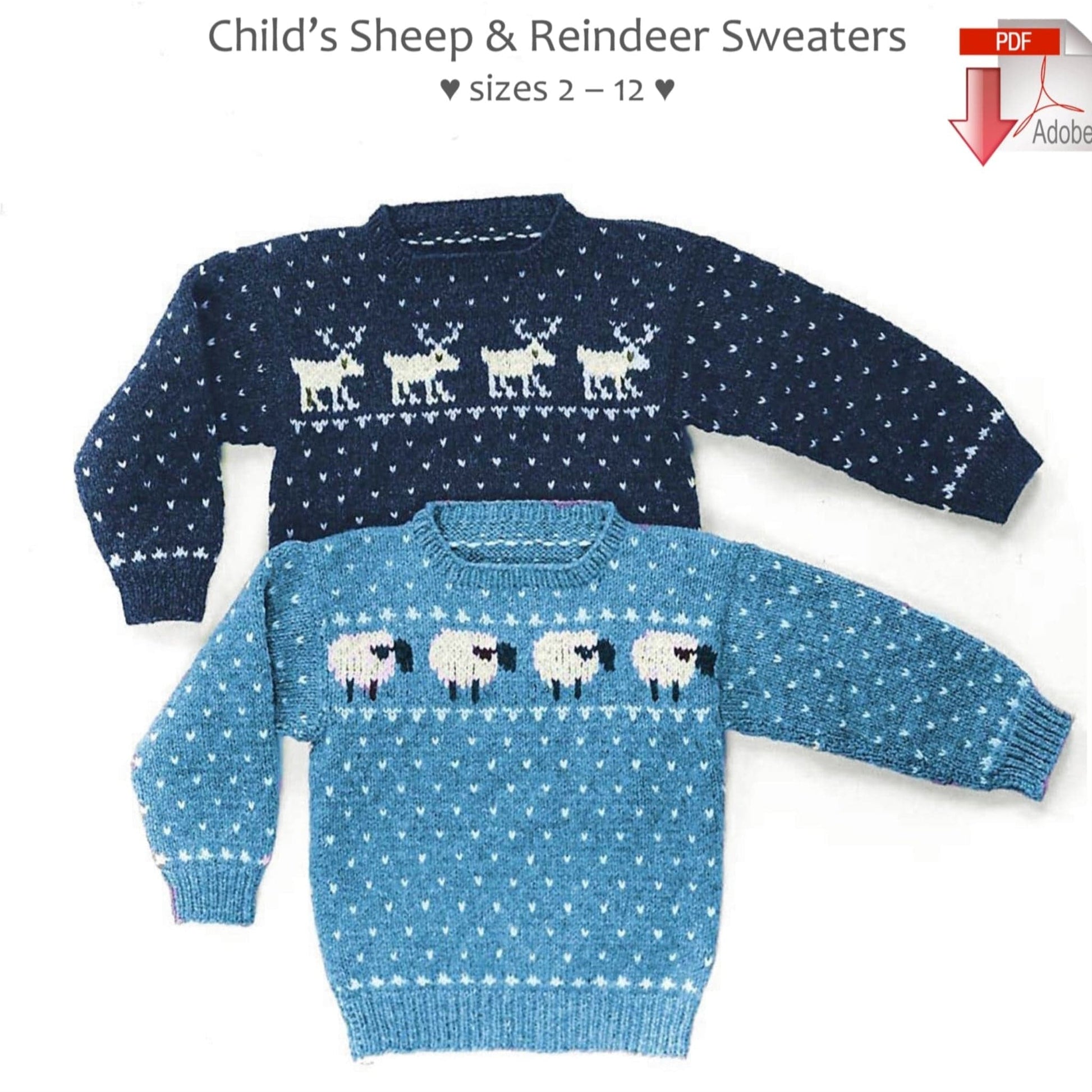 Yankee Knitter Designs Digital Patterns Child's Sheep & Reindeer Sweaters, download