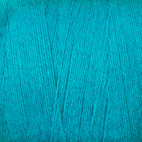 Close-up image of a spool of Maurice Brassard's 8/2 Cottolin Organic Yarn on a tube. The bright blue-green fibers are tightly wound, with a soft and slightly fuzzy texture that highlights the even thickness and appealing color—making it an ideal choice for weaving projects using a four-shaft loom.