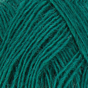 Close-up of Berroco, Inc.'s Einband Lopi green yarn, showcasing the texture of the intertwined strands. The yarn features a slightly fuzzy appearance, with visible fibers extending from the main threads. The image highlights the intricate and soft nature characteristic of Icelandic wool.