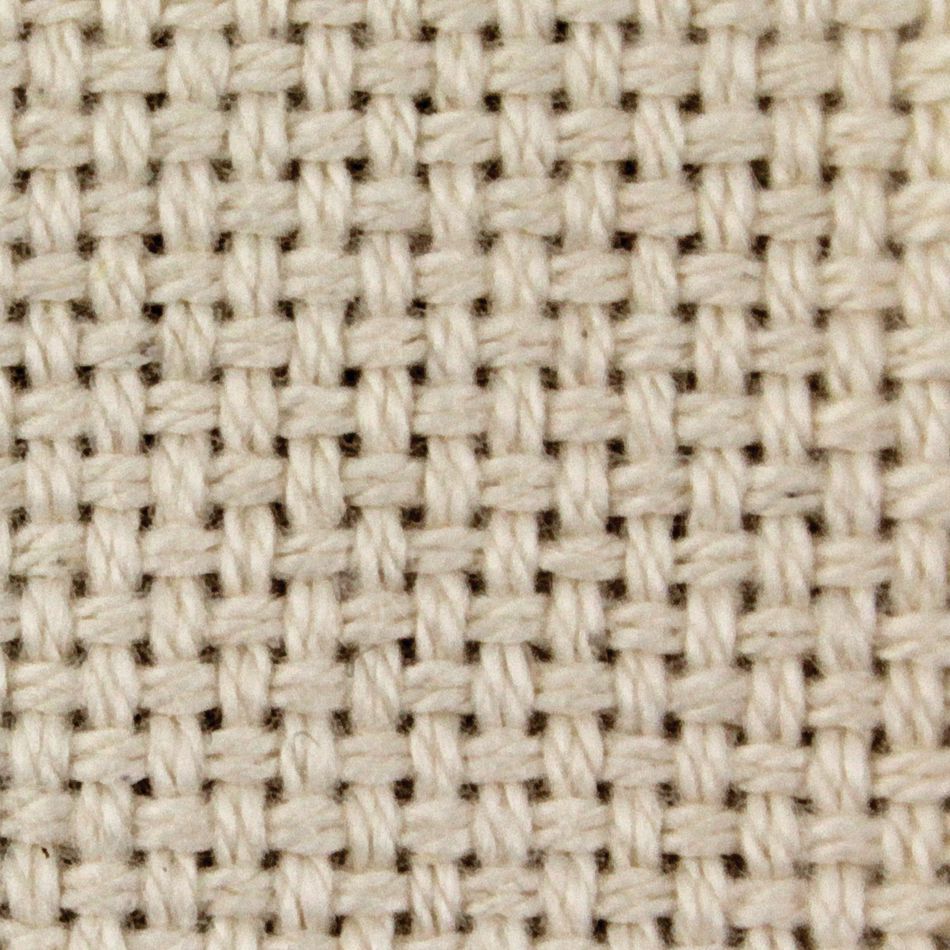 Close-up of Dorr Fabrics Inc's 60" Rug Backing in beige, featuring a grid-like pattern. The texture is coarse, with interlacing vertical and horizontal threads that create a balanced, checkerboard-like appearance. The neutral color and simple pattern suggest it could be suitable for upholstery or crafting.