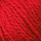 Close-up image of Harrisville Designs Peace Fleece Yarn. The texture is soft and fibrous, with multiple strands twisted together, creating a thick and uniform pattern. This wool and mohair blend displays a consistent vibrant red color throughout the yarn.