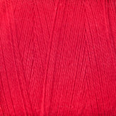 Close-up image of the vibrant 8/2 Cottolin Organic Yarn from Maurice Brassard. The texture reveals individual strands intricately twisted together. The bright red color is consistent throughout, with gentle shadows adding depth to the fibrous material, making it perfect for use in a Cottolin Tea Towel Kit on a four shaft loom.