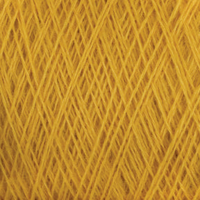 Close-up image of JaggerSpun Maine Line 3/8 Yarn by Jagger Brothers, Inc., in a yellow, soft medium grade wool, tightly wound with visible strands creating a textured pattern across the image. The yarn fibers are interwoven, showcasing a crisscross design with slight variations in shading due to the twisted fibers.