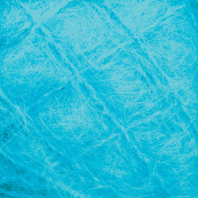 A close-up view of the luxurious Victorian Brushed Mohair Yarn from Caledonian Dye Works reveals a mass of thin, wispy fibers in vibrant cyan. The interlacing mohair fibers create a texture that is both delicate and chaotic, with visible variations in thickness and direction, imbuing the image with a sense of movement and intricacy.