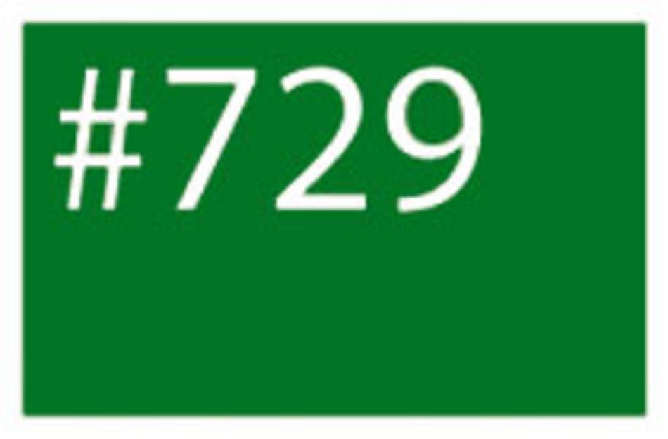 A bottle of WashFast Acid Dyes by G & K Craft, with bold, white text "#729" centered on its green label. The vibrant color pops against the uniformly green background, making the large text unmistakable.