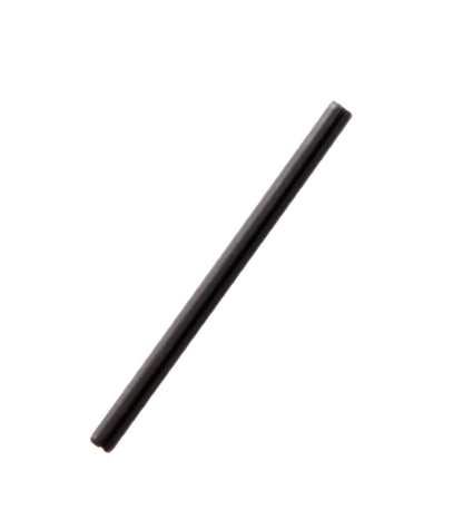 An Ashford Tension Pin / Hub Pin, appearing as a black cylindrical rod with a slight sheen, is positioned diagonally against a white background. The product description emphasizes its metallic and straight form, featuring smooth surfaces and rounded ends—serving as an ideal replacement for lost items from Ashford Handicrafts Limited.