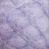 Close-up image of lilac-colored, fuzzy yarn with a soft, airy texture. The fibers are wispy and delicate, with subtle variations in shade, giving the yarn a slightly iridescent appearance. This luxurious Victorian Brushed Mohair Yarn | Mini Skein by Caledonian Dye Works looks fluffy and lightweight, ideal for knitting or crafting.