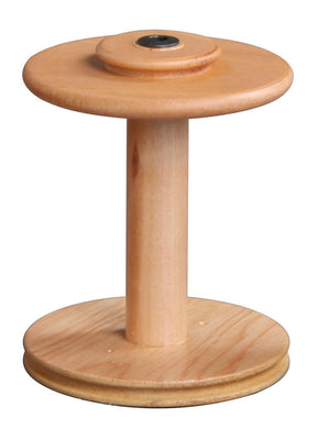 The Ashford Sliding Hook Bobbin, crafted by Ashford Handicrafts Limited, features a beautifully polished wooden cylindrical post connecting two circular discs with slightly darker centers. The wood exudes a smooth, varnished finish and the bobbin stands upright.