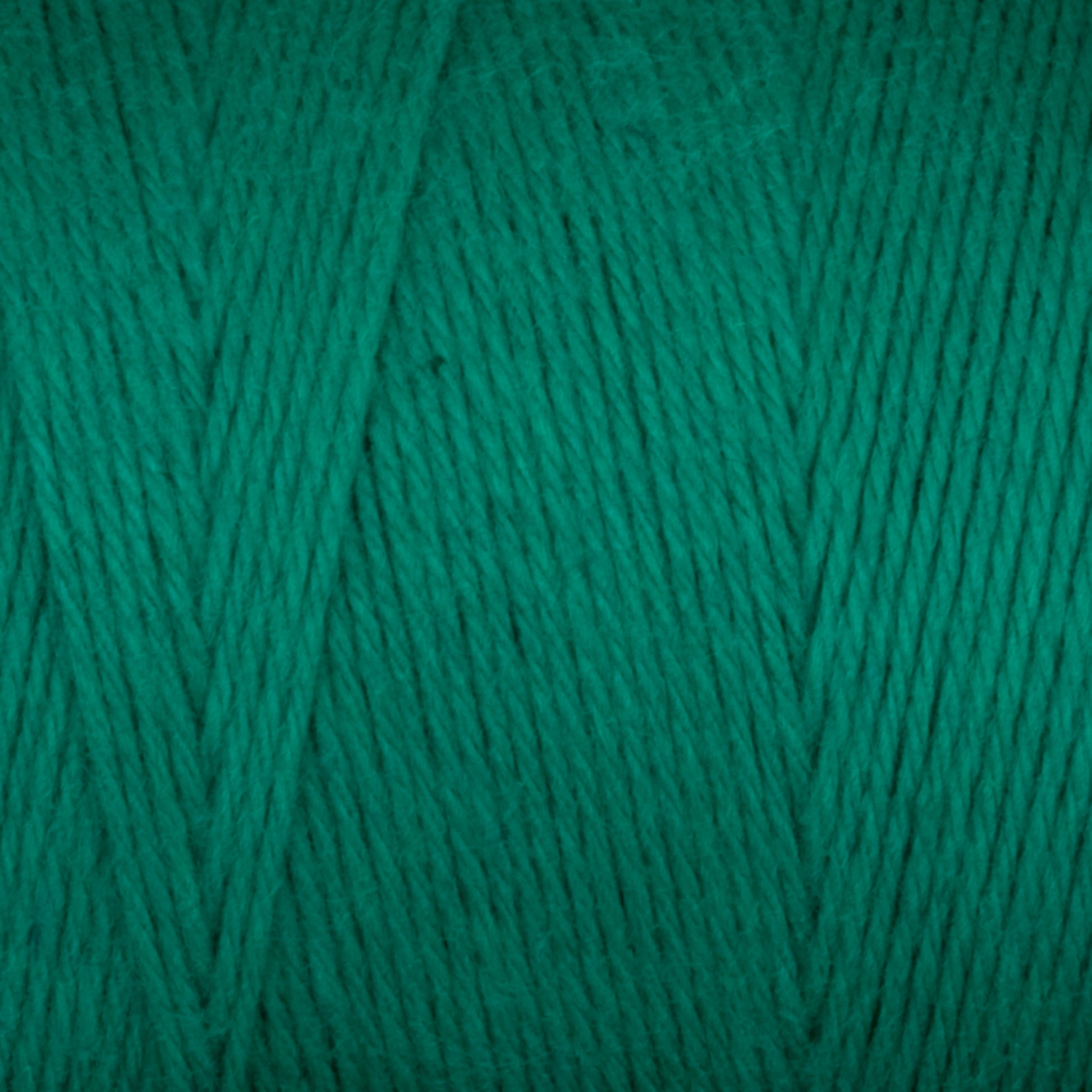 Close-up image of a spool of Maurice Brassard's Cotton 8/8 Carpet Warp in green, unmercerized cotton. The texture shows tightly wound fibers with a smooth appearance, creating a uniform color and pattern throughout. Perfect for rep weave or knitting and crochet projects.