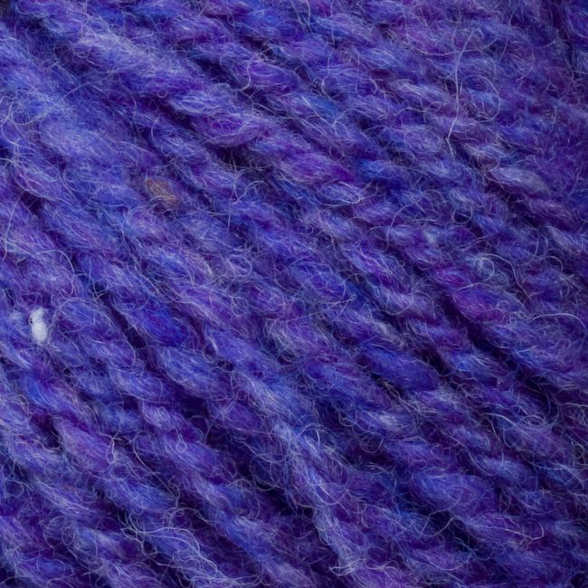 Close-up image of a textured, purple yarn made from high-quality Bartletts Maine Wool - Sport by Bartlettyarns. The thick, woolly fibers display varying shades from light to dark purple, creating a rich, tactile pattern in this sport weight yarn.