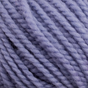 A neatly twisted skein of Norumbega, a chunky blue yarn made entirely from U.S. wool by Caledonian Dye Works, sits against a white background. The Aran weight yarn appears soft and suitable for knitting or crocheting projects.