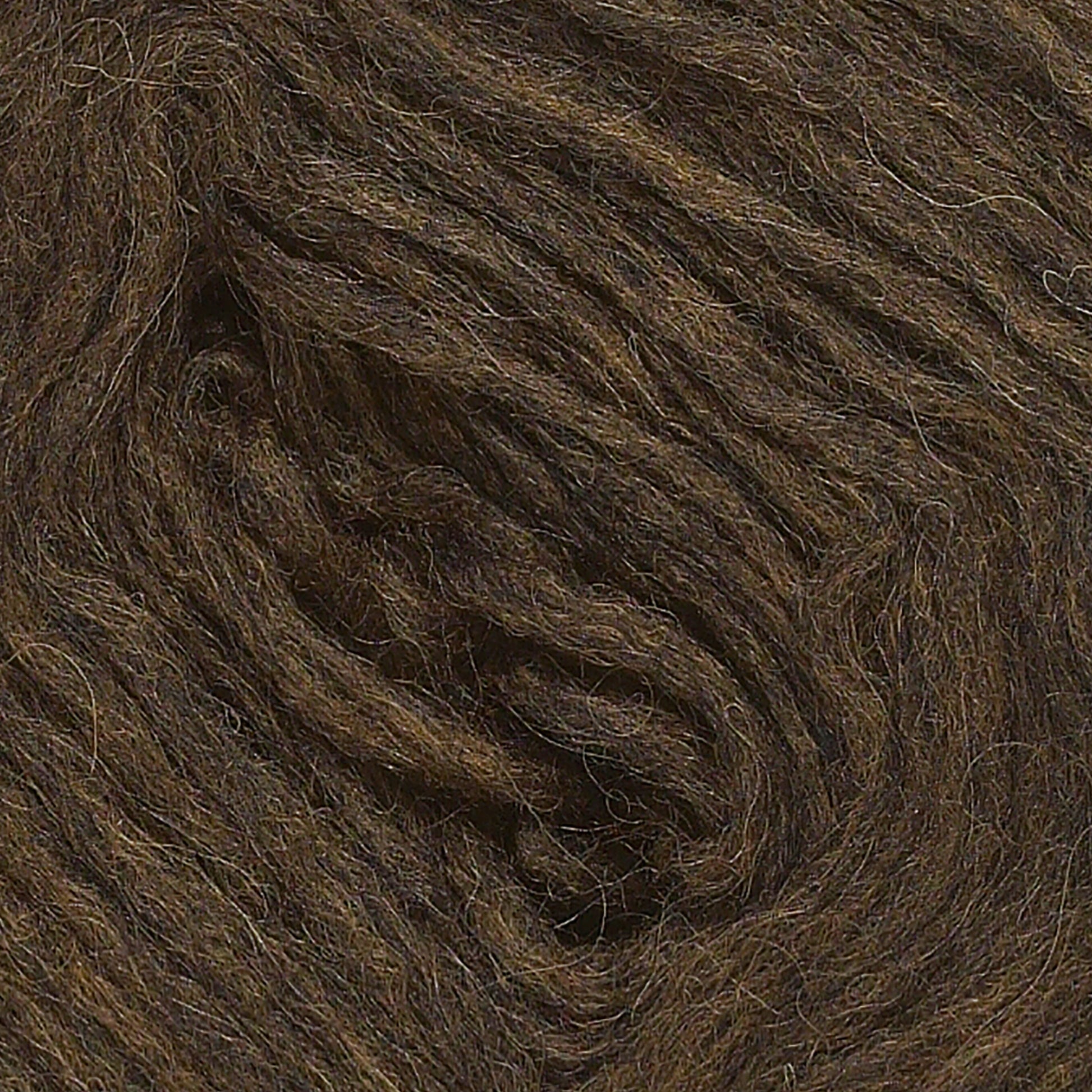 Close-up of a coiled skein of Berroco, Inc.'s Plötulopi Unspun Icelandic Wool Yarn, showcasing its soft, slightly fuzzy texture and natural fiber detail. The yarn is wound in a spiral, highlighting the individual strands and intertwined fibers typical of this unique unspun wool yarn.